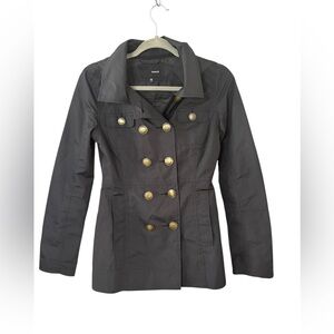 Hurley Black Trench Coat with Brass Buttons (NWOT)